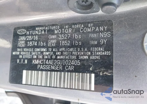 2016 Hyundai Accent Se z USA, uszkodzony, nr VIN KMHCT4AE2GU102405